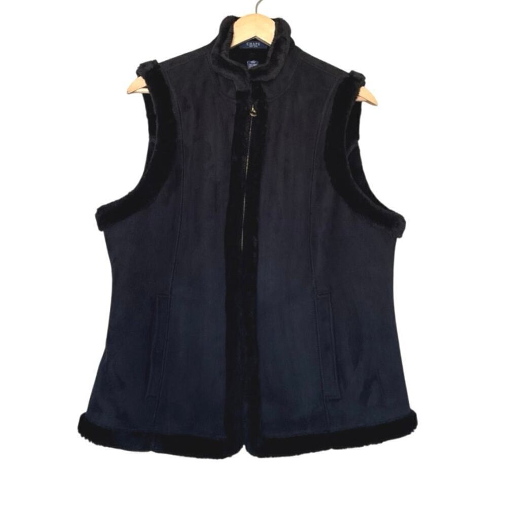 CHAPS Black Vest W/Black Faux Fur Lining, Front Zip, Womens Size XL